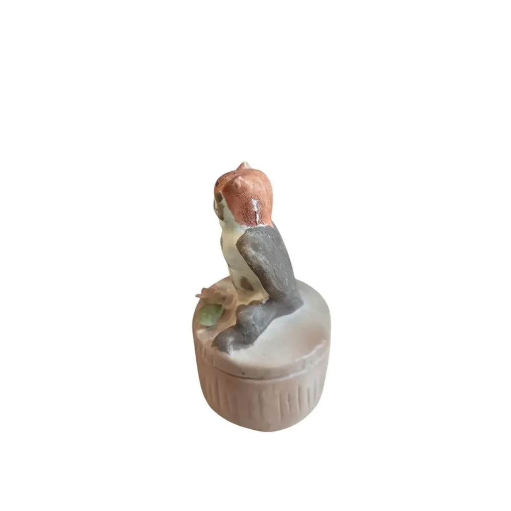 VINTAGE OWL FIGURINE PORCELAIN FIGURE CERAMIC TRINKET BOX BIRD COLLECTIBLE RETRO